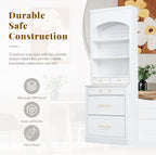 Set of 2 Tall Kitchen Pantry Storage Cabinet with Faux Marble Top, Freestanding Pantry Cabinet with 5 Storage Drawers and Adjustable Shelf Modern Kitchen Hutch Display Cupboard Food Cabinets, White