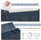 Storage Bench with 3 Shutter-Shaped Doors, Wood Shoe Bench with Removable Cushion and Hidden Storage Space for Entryway, Living Room, Hallway 43.5" L*16" W*18" H Antique Navy