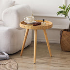Round Side Table, Boho Circle End Table Coffee Table with Solid Wood Leg, Rattan Side Tables Living Room for Small Spaces, Bedroom, Corners