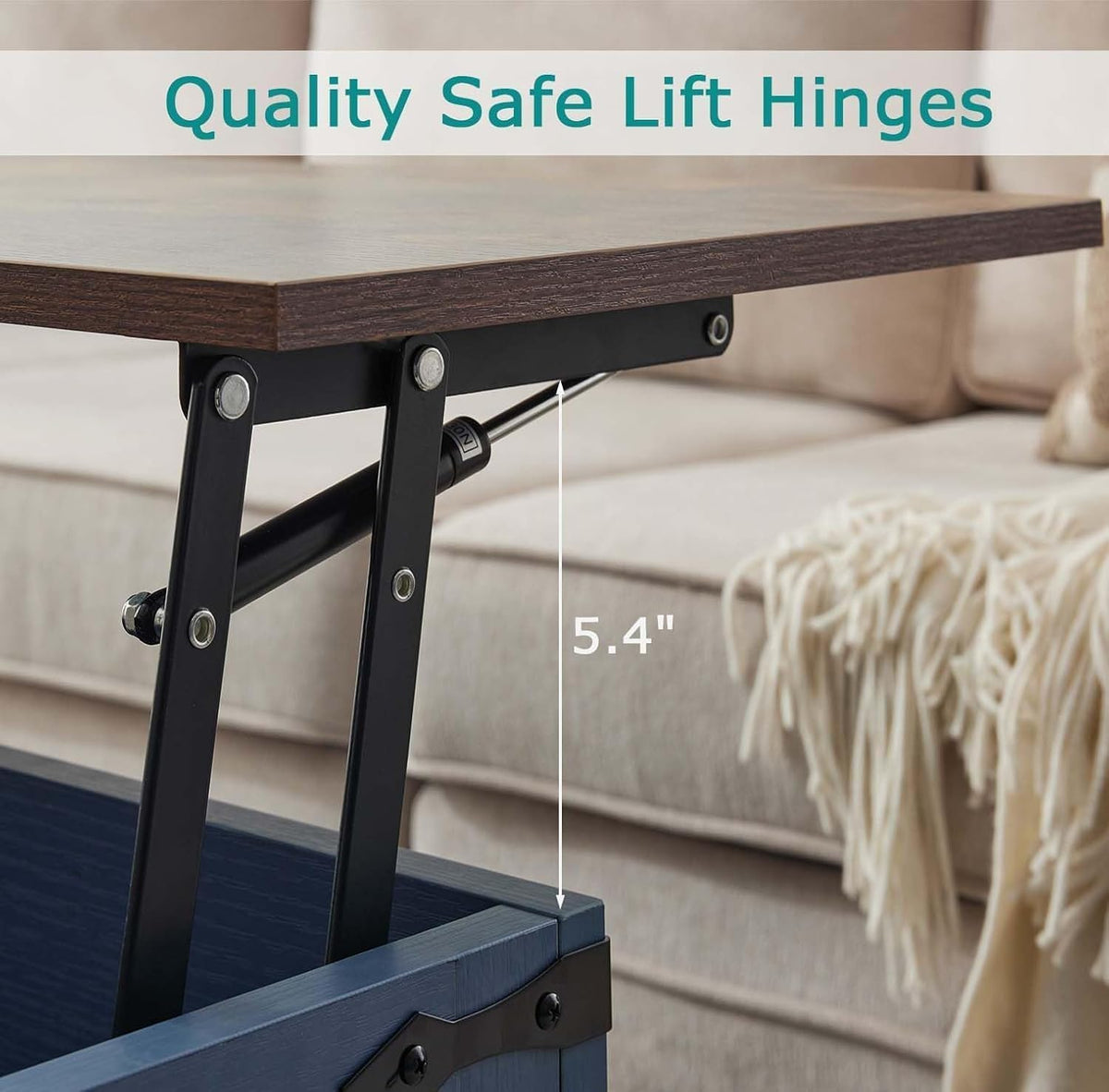 Farmhouse Coffee Table Set of 3, 1 Lift Top Coffee Table with Sliding Barn Doors and 2 End Tables with Charging Station, Living Room Table Set for Home Office, Blue