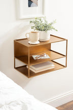 Kate and Laurel Nomi Modern Metal Floating Side Table with Storage, 18 x 10 x 12, Gold, Contemporary Tiered Floating End Table for Use as Wall Shelf for Small Spaces