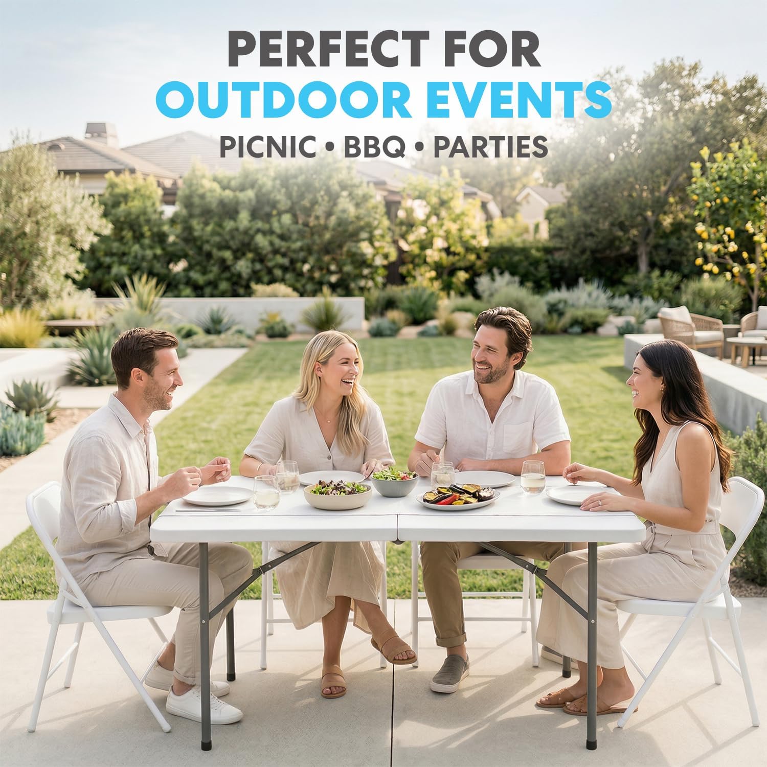 SIMPLI-Magic White Foldable Table (4FT), 2-Pack Indoor/Outdoor Folding Utility Tables with Carry Handle for Parties, Events, Crafts, and Picnics