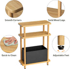 THUMEYE Narrow Side Table with Fabric Basket, 7" Wide, 3 Tier Skinny End Table with Wood Legs, Slim Nightstand/Bedside Table for Small Spaces, with Adjustable Feet, 15.7" L x 23" H