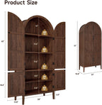 ONBRILL 71" Tall Wooden Arched Cabinet, 5-Tier Arched Kitchen Pantry Cabinet with Doors & Shelves, Farmhouse Kitchen Arch Cabinets with Adjustable Feet, Wooden Pantry Storage for Dining Room(Brown)
