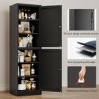 Metal Locker Cabinet with Doors and Shleves, 67" H Tall Narrow Storage Cabinet with Lock, Pantry Storage Cabinet for Living Room, Pantry, Bathroom (2Doors-Lock, Black)