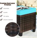 HAPPYGRILL 2pcs Patio Ottoman Set Outdoor Rattan Wicker Ottoman Seat with Removable Cushions Patio Furniture Footstool Footrest Seat