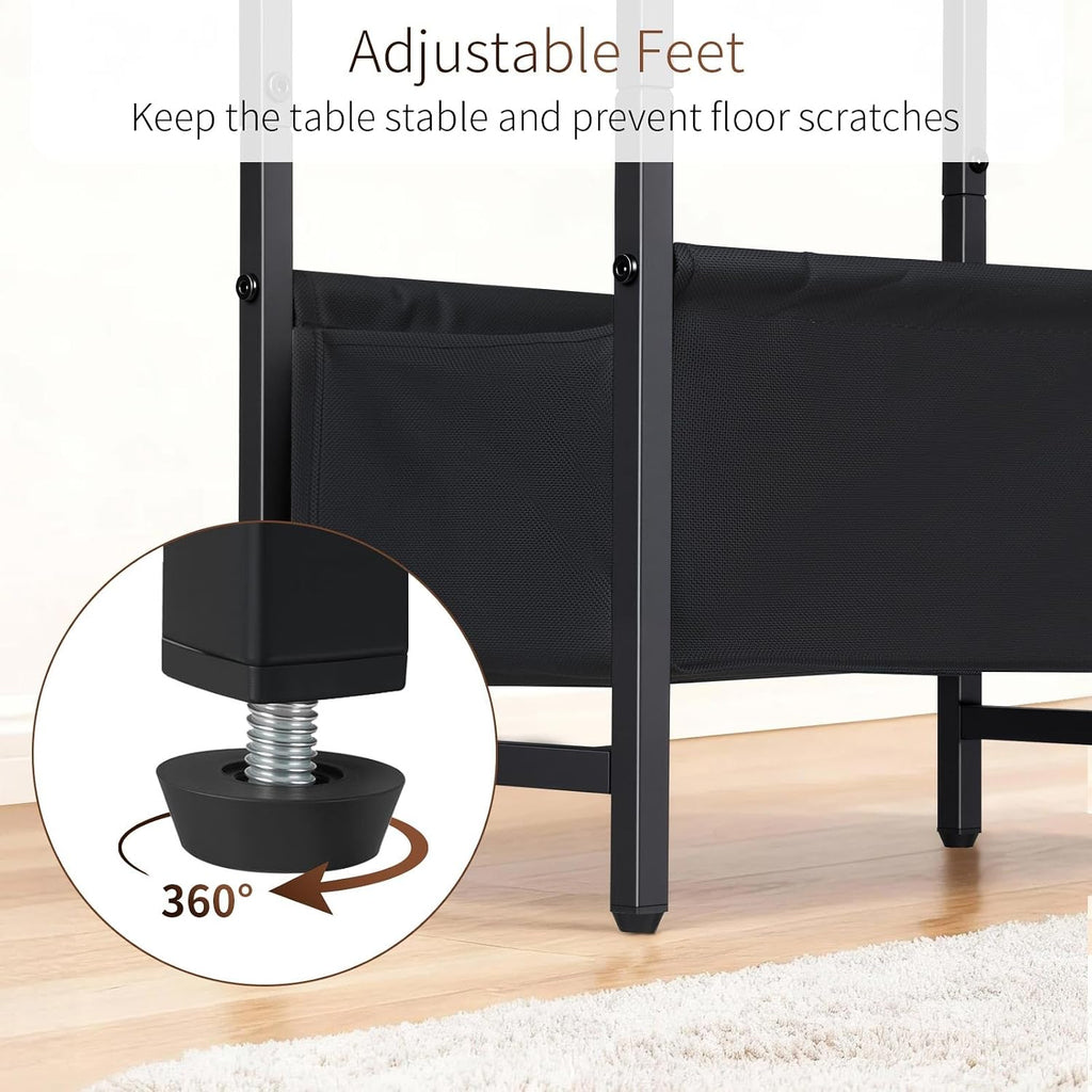 Long Narrow Side Tables Set of 2 with Charging Station, Slim Nightstand with Drawer and Fabric Basket, Skinny End Table for Living Room, Bedroom, Small Spaces, Black