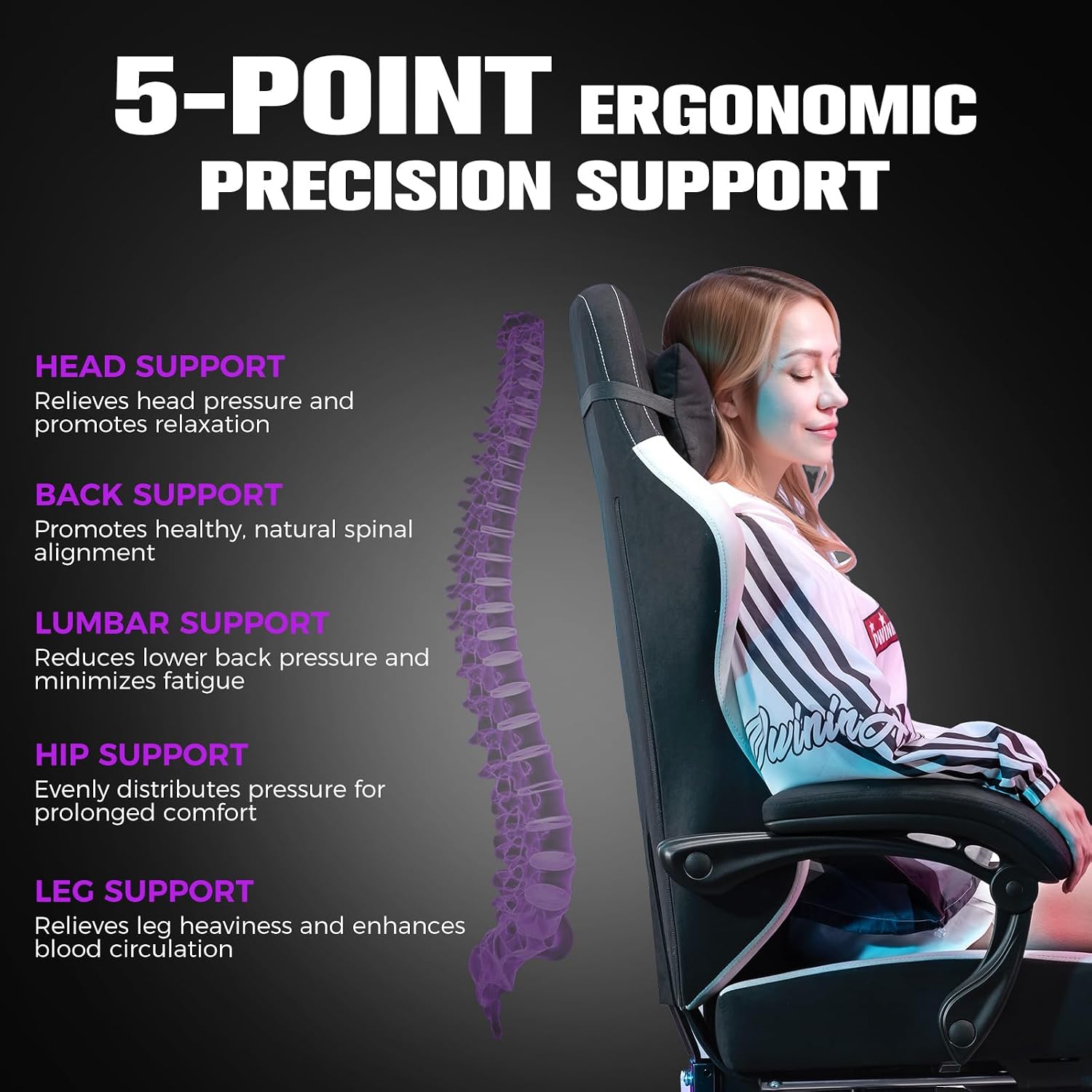 GTPLAYER Big and Tall Gaming Chair 350lbs Heavy Duty Office Chair with Foot Rest, High Back Pocket Spring Ergonomic Computer Chair for Adults, Wide Comfy Seated Cushion with Linkage Armrests, Black