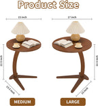 C Shaped End Table, Small Round Side Table for Couch, Slide Under Sofa Tray Desk for Living Room Bedroom, Solid Wood TV Tray Table for Narrow Space (15” Chestnut)