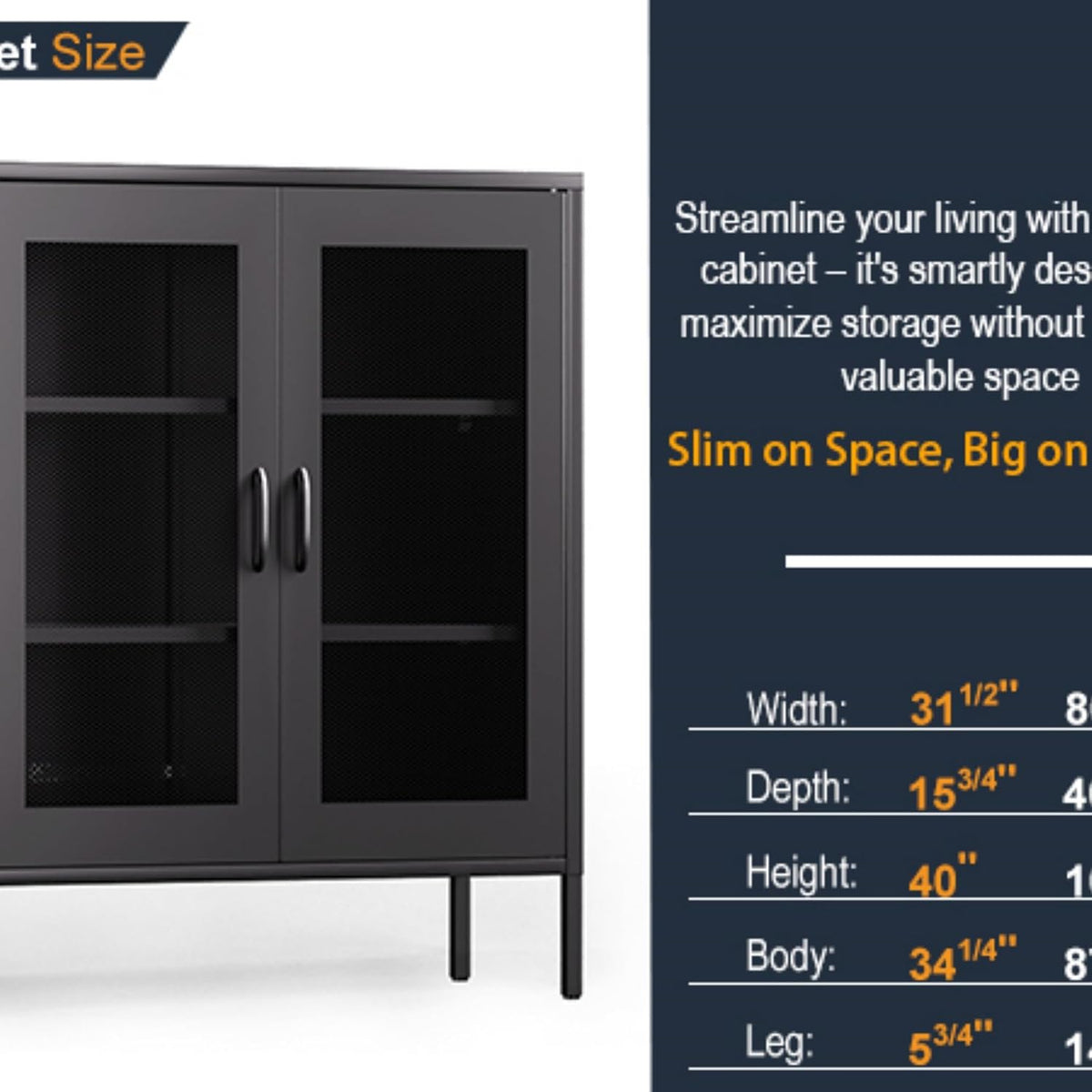 QINPTWUT 40" Industrial Storage Pantry, Kitchen Storage Cabinet with Mesh Door, 2 Adjustable Shelves, Freestanding for Kitchen, Dining Room,Bedroom, Workshop, Office, Garage (Black, 40")