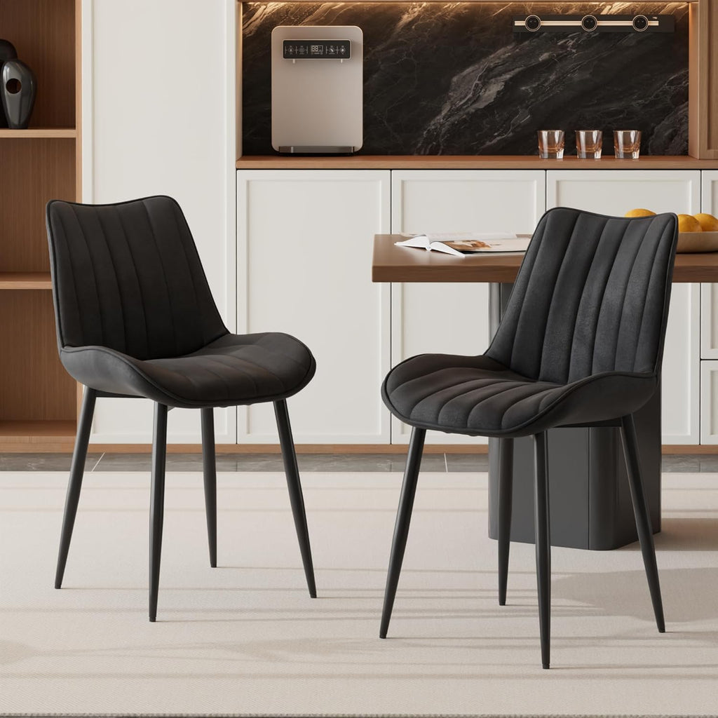 VECELO Dining Chairs Set of 4, Velvet Fabric & Metal Frame, Mordern Style for Kitchen, Living Room,Offcie, Black