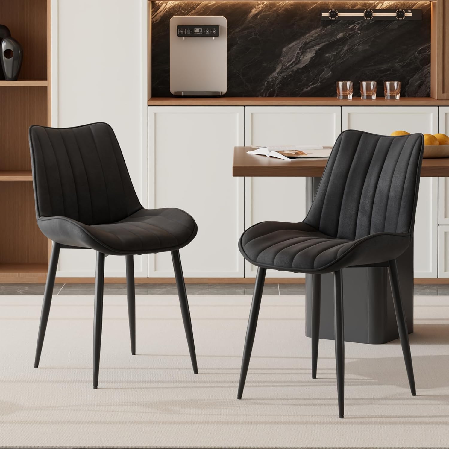 VECELO Dining Chairs Set of 4, Velvet Fabric & Metal Frame, Mordern Style for Kitchen, Living Room,Offcie, Black
