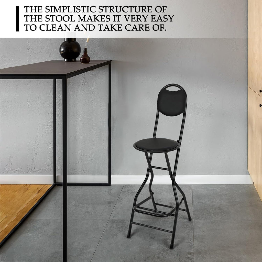 Sintuff 1 Pcs Seat Height 26 Inch Folding Bar Stool with Backrest Leather Padded Collapsible Stools for Adults Portable Black Bar Height Folding Chairs for Outdoor Indoor Kitchen Shop Cafe