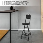 Sintuff 1 Pcs Seat Height 26 Inch Folding Bar Stool with Backrest Leather Padded Collapsible Stools for Adults Portable Black Bar Height Folding Chairs for Outdoor Indoor Kitchen Shop Cafe