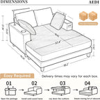 AEDI Oversized Chaise Lounge Chair with Reading Light & USB Charging,Sleeper Sofa with Cup Holder, Solid Wood Frame,for Living Room,Bedroom(Corduroy Beige)