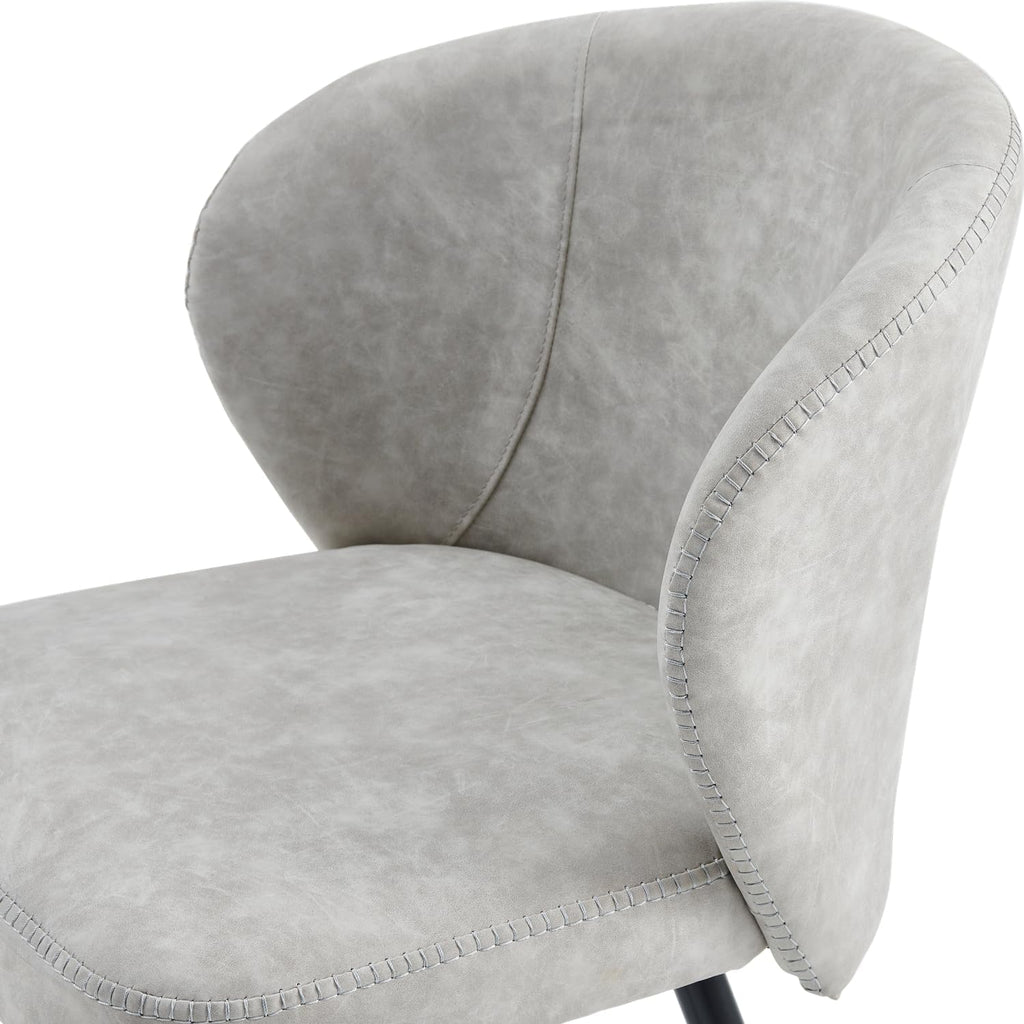 Dining Chairs Set of 2, Mid Century Modern Kitchen Chairs with Leather Cushion & Metal Legs, Upholstered Dining Room Chair with Curved Backrest for Home Kitchen, Grey