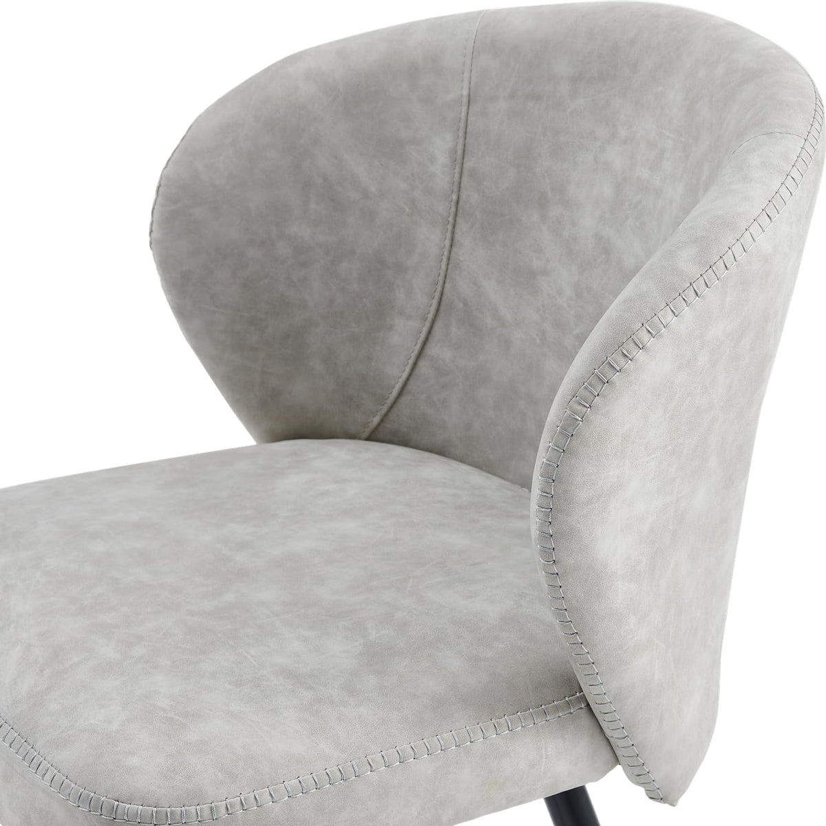Dining Chairs Set of 2, Mid Century Modern Kitchen Chairs with Leather Cushion & Metal Legs, Upholstered Dining Room Chair with Curved Backrest for Home Kitchen, Grey
