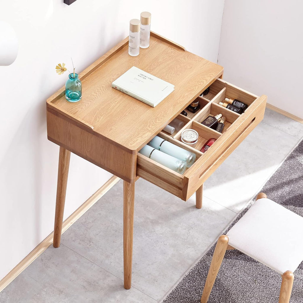 GDFStudio Solid Wood Bistro Dresser Table,Compact Storage Desk with Drawer,Easy Assembly Natural Wood Multi-Functional Table for Small Spaces,23.62" W Oak