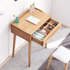 GDFStudio Solid Wood Bistro Dresser Table,Compact Storage Desk with Drawer,Easy Assembly Natural Wood Multi-Functional Table for Small Spaces,23.62" W Oak