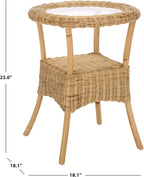 SAFAVIEH Home Collection - Damary Natural Rattan Accent Table, Round Glass Top, Coastal Boho Design, Fully Assembled (ACC6509A)