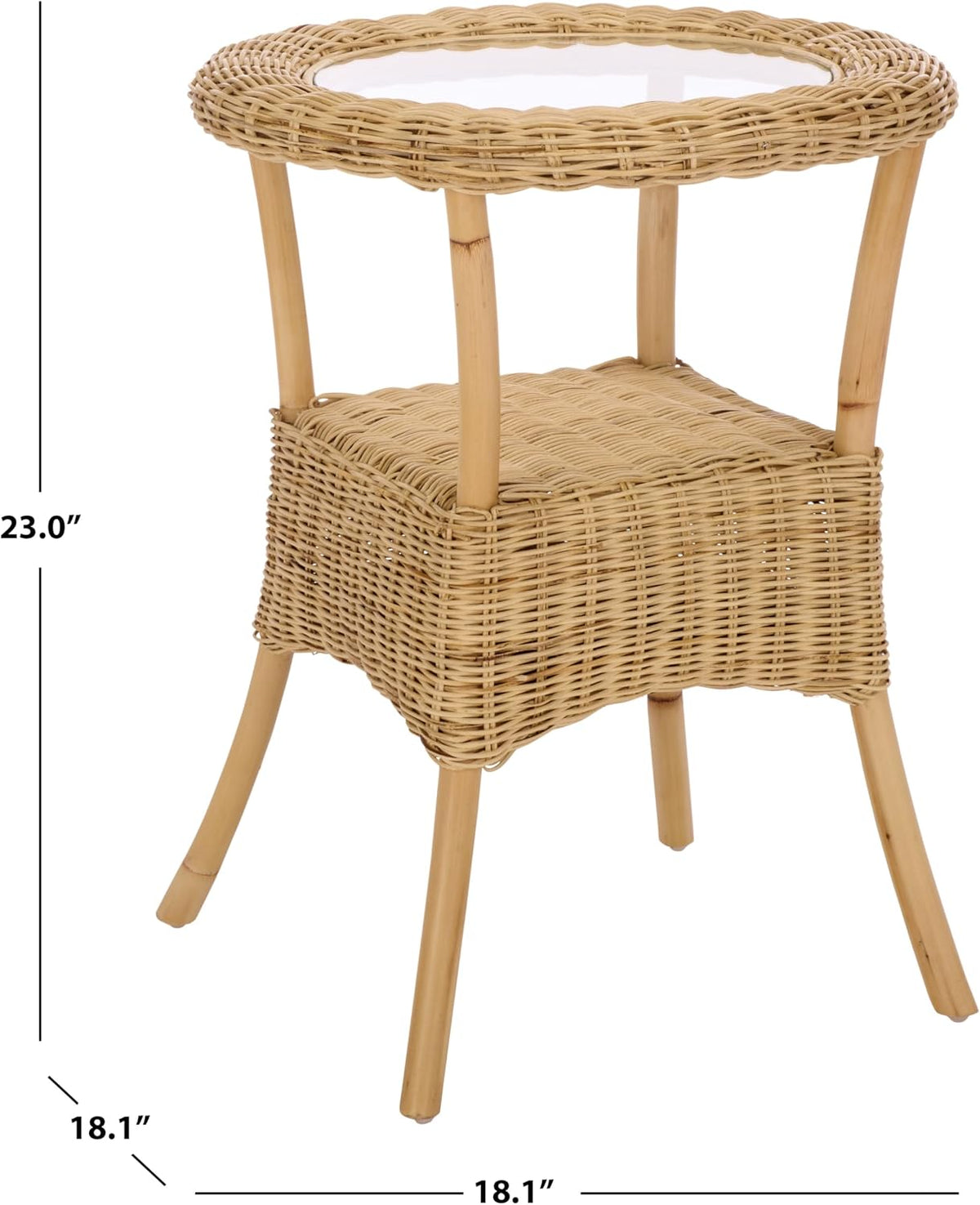 SAFAVIEH Home Collection - Damary Natural Rattan Accent Table, Round Glass Top, Coastal Boho Design, Fully Assembled (ACC6509A)