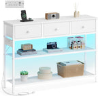 SONGMICS Console Table with Charging Station, Narrow Sofa Table with LED Lighting, for Entryway, Living Room, 11.8 x 38.9 x 31 Inches, 3 Fabric Drawers, Cloud White, BELLAH Collection ULGS198W101
