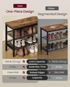 VASAGLE 3 Tier Shoe Rack Bench, One Piece Shelves, Shoe Storage Organizer with Raised Edges, Industrial Style, Easy Assembly, 11 x 39.4 x 19.7 Inches, Rustic Brown and Matte Black ULSB075KD01S