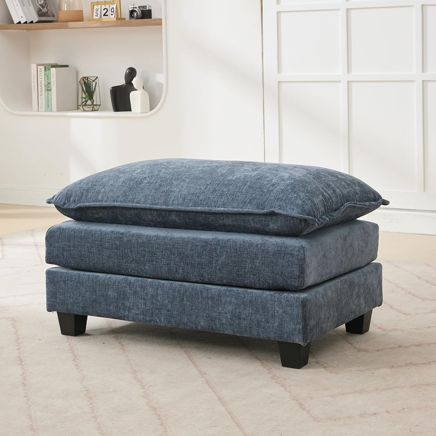 Oversized Modular Sectional Sofa Set, Convertible Deep Seat Cloud Couch with Ottoman, Large U Shaped Corner Couch with Throw Pillows for Living Room (Blue, Ottoman)