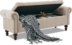 SOFTHION 58.1" Storage Bench for Bedroom, Chenille Cushion, Light Brown | End of Bedroom Bed Bench Ottoman with Tufted Cushioned Rolled Arm Large Storage Space for Reading/Living Room/Entryway