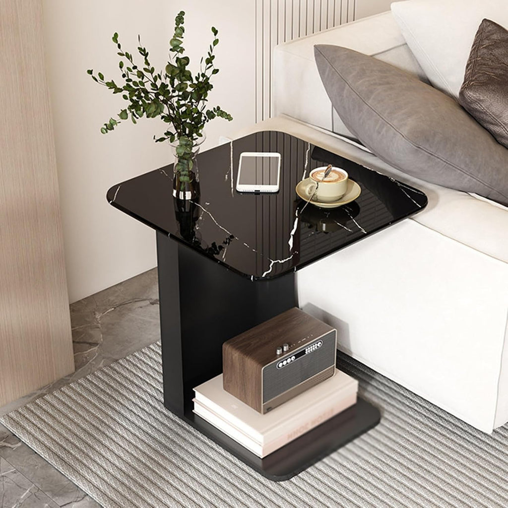 Bedside/Sofa Side Table – Two-Tier Micro-Crystalline Stone Table (Suitable as Living Room Corner Table or Bedroom Nightstand)