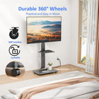 Afaloona Rolling TV Stand with Power Outlet for 32-75" TV, Max Load 110 lbs | Mobile TV cart with 18 height adjustments, ±30° swivel, media shelf and Max VESA 600×400mm for living room office and outdoor