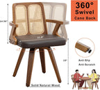 Walnut Dining Chairs - Swivel Rattan Dining Chairs with Bentwood Frame with Ergonomic Cane Back, Curved Arms, MCM Dining Chairs for Kitchen/Restaurant/Living Room/Conference (Walnut Brown, Set of 4)