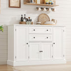 Farmhouse 47" Buffet Cabinet with Storage,Large Sideboard Buffet with Drawers and Adjustable Shelves, Rustic Coffee Bar Cabinet for Kitchen, White