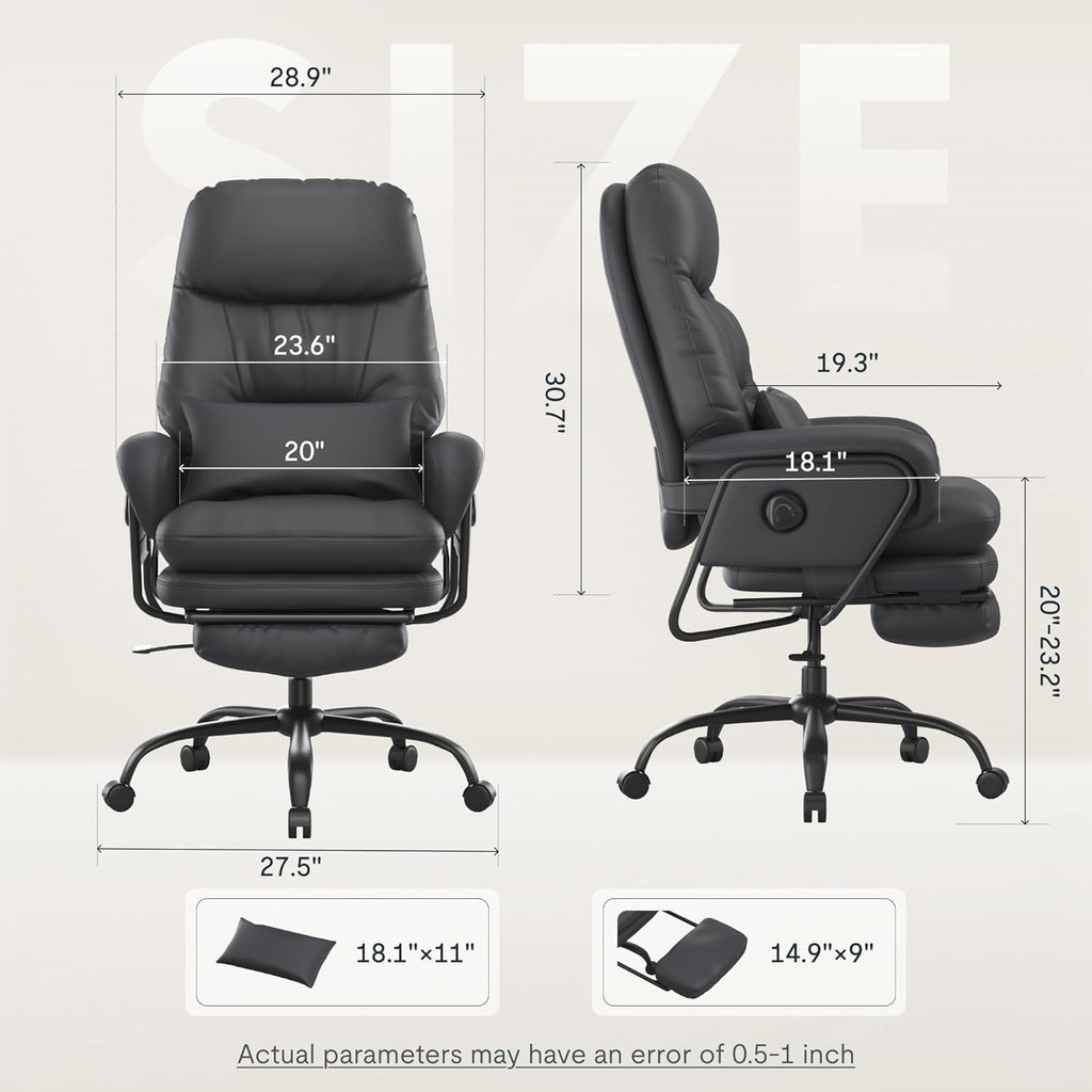FLEXISPOT 2-in-1 Chaise Lounge Chair Indoor with Wheels Footrest 90-165° Reclining Lumbar Support, Home Office Chairs for Living Room Bedroom Study Relaxing Working, PU Leather, Black, HC4