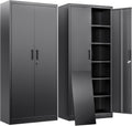 BESFUR Metal Storage Cabinet with 2 Doors and 5 Adjustable Shelves Garage Storage Cabinet with Lock 71" Office Storage Cabinets Locking Cabinets for Garage Office Shop Home (Black)