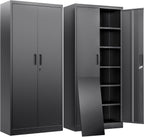 BESFUR Metal Storage Cabinet with 2 Doors and 5 Adjustable Shelves Garage Storage Cabinet with Lock 71" Office Storage Cabinets Locking Cabinets for Garage Office Shop Home (Black)