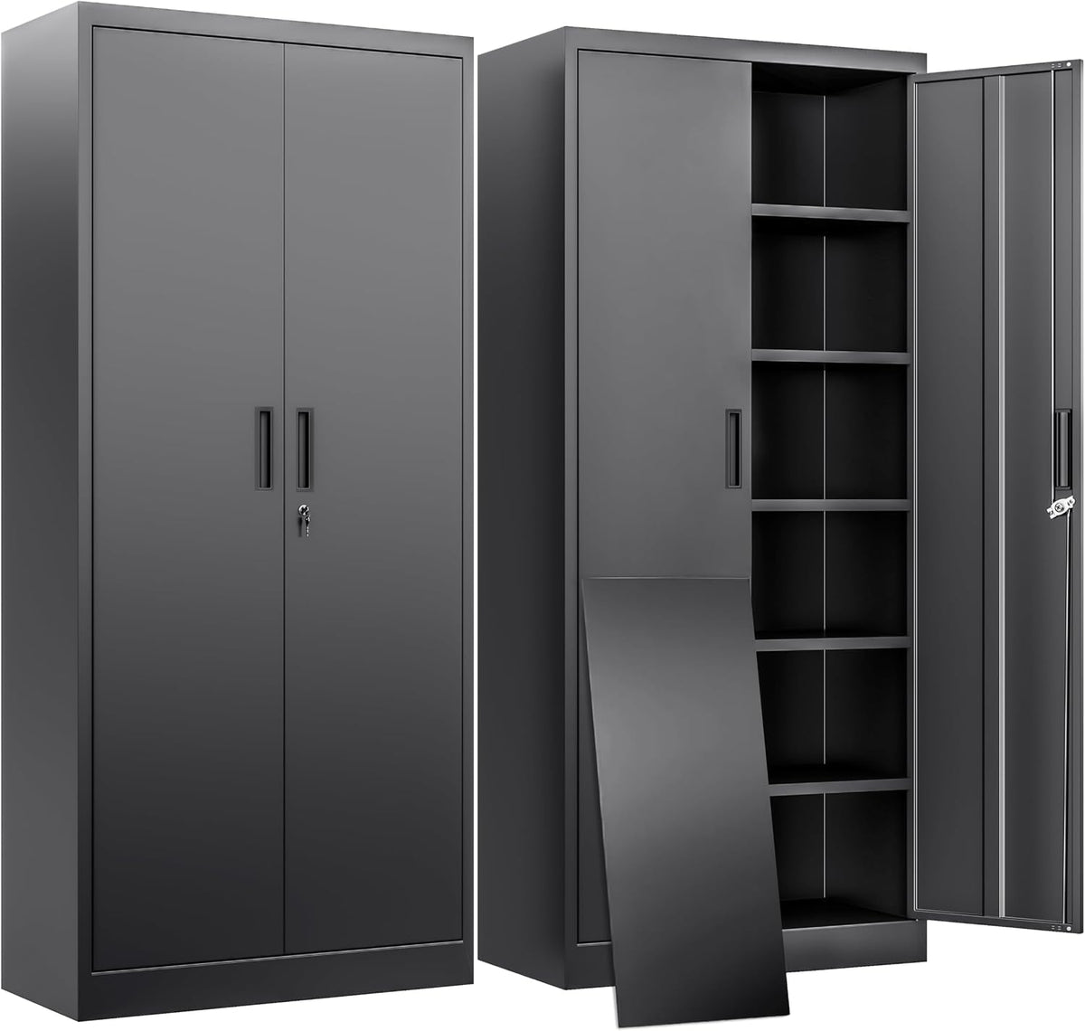 BESFUR Metal Storage Cabinet with 2 Doors and 5 Adjustable Shelves Garage Storage Cabinet with Lock 71" Office Storage Cabinets Locking Cabinets for Garage Office Shop Home (Black)