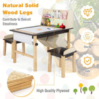 Costzon Kids Art Table and Chair Set, Wooden Activity Table and 2 Stools w/a Paper Roll, 2 Markers, 2 Storage Bins for 3+ Years Old Boys Girls Drawing Painting Craft, Toddler Table and Chairs (Brown)