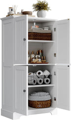 ChooChoo Bathroom Floor Cabinet, Modern Bathroom Storage Cabinet with 4 Doors and Adjustable Shelves, Freestanding Cupboard for Living Room, White | Bathroom Storage Cabinet, 4 Doors, Freestanding Cupboard for Living Room, White