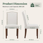 Upholstered Dining Chair Set of 4, Farmhouse Fabric Kitchen Chair | Modern, Padded Seat, Solid Wood Legs, High Back, Nailhead Trim, Living Room, Restaurant, Hotel, Beige
