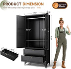 Letaya Metal Armoire Wardrobe Closet with Drawers,Clothing Storage Cabinet with Doors and Shelves,Coat Closet with Hanging Rod,Bedroom,Home,Cloak Room,Black-71 H x 32" W x 18" D
