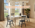 PrimeZone Windsor Dining Chairs Set of 4 with Spindle Back, Black | Solid Rubber Wood Farmhouse Kitchen Chair, Mid-Century Modern Side Dining Chair for Dining Room, Kitchen & Restaurant