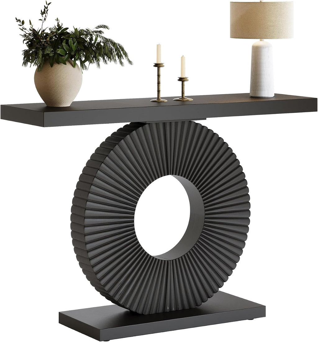 Tribesigns Modern Entryway Console Table, 39 inch Wooden Narrow Sofa Table Behind Couch with Geometric Base, Small Entry Accent Table for Living Room, Mudroom, Hallway, Black