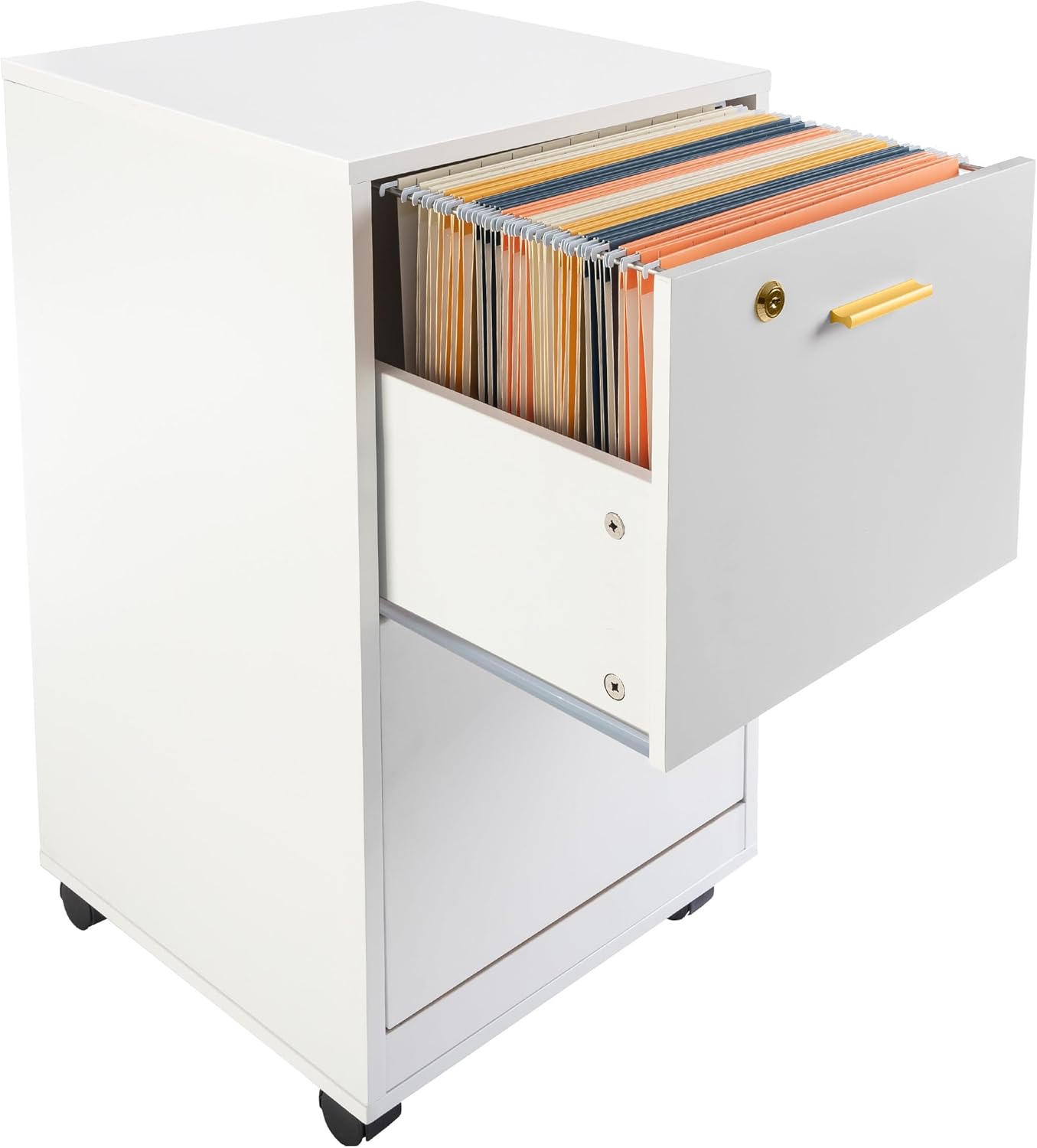 Lavish Home 2 Drawer File Cabinet - Filing Cabinet with Lock - Rolling File Cabinet for Under Desk Storage - Wood Filing Cabinet for Home or Office Organization (White)