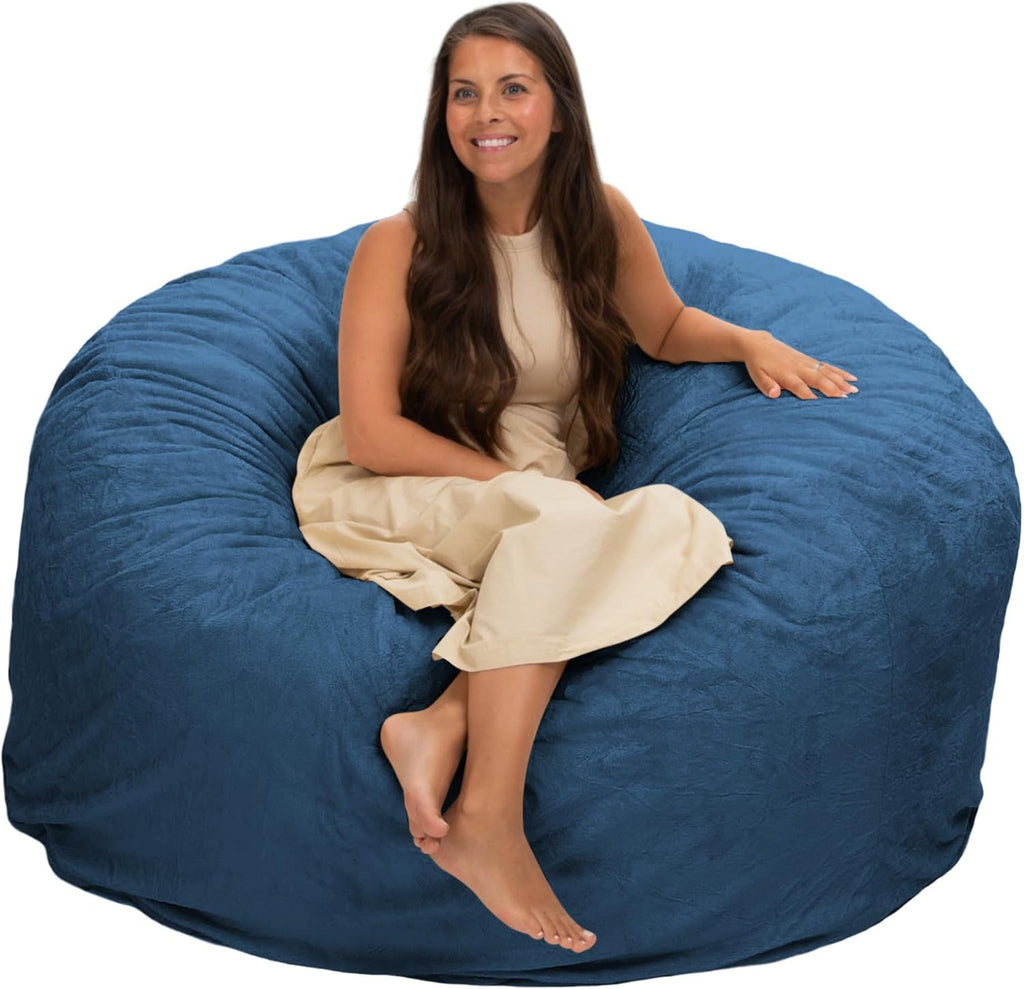 Ultimate Sack 5000 5-Foot Bean Bag Chair, Cloud Fur Cover – Oversized Foam Lounger, Floor Seat, Small Sofa, or Couch Bed for Living Area, Gaming Room, or Reading Lounge