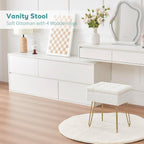BRIAN & DANY Vanity Stool, Sherpa Vanity Stool Chair with Storage, Rectangle Makeup Chair Soft Padded Seat with Legs for Bedroom (White)