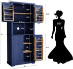 HLR 72" Freestanding Beadboard Pantry Cabinet with Microwave Shelf | Multi‑Purpose Tall Microwave Stand with Storage, Space‑Saving Design Cabinet for Kitchen or Living Room, Navy Blue