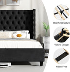 Jocisland King Size Bed Frame with 51.6" Velvet Wingback Headboard, Black