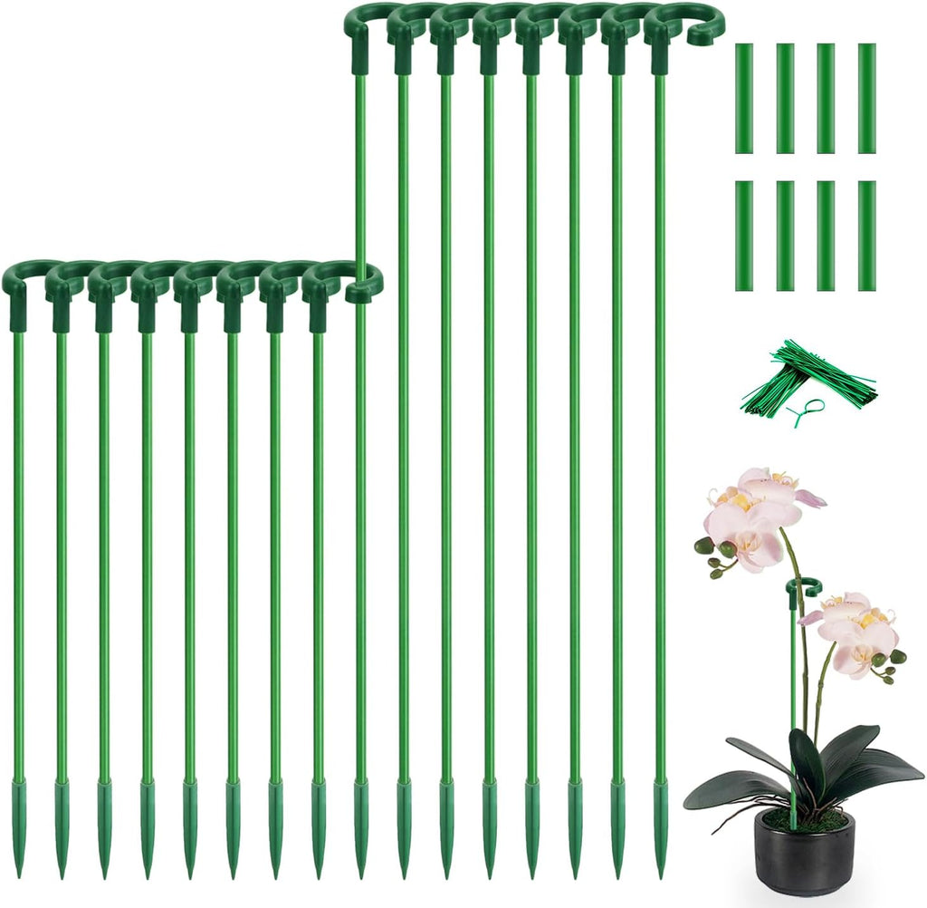 Invisible Plant Sticks 17 inch &11 inch SupKing 16Pcs Orchid Stakes with Clips for Support Small Short Plants,Garden Stake Support Pole Suit for Potted Plants Flowers Peony Rose (Green)
