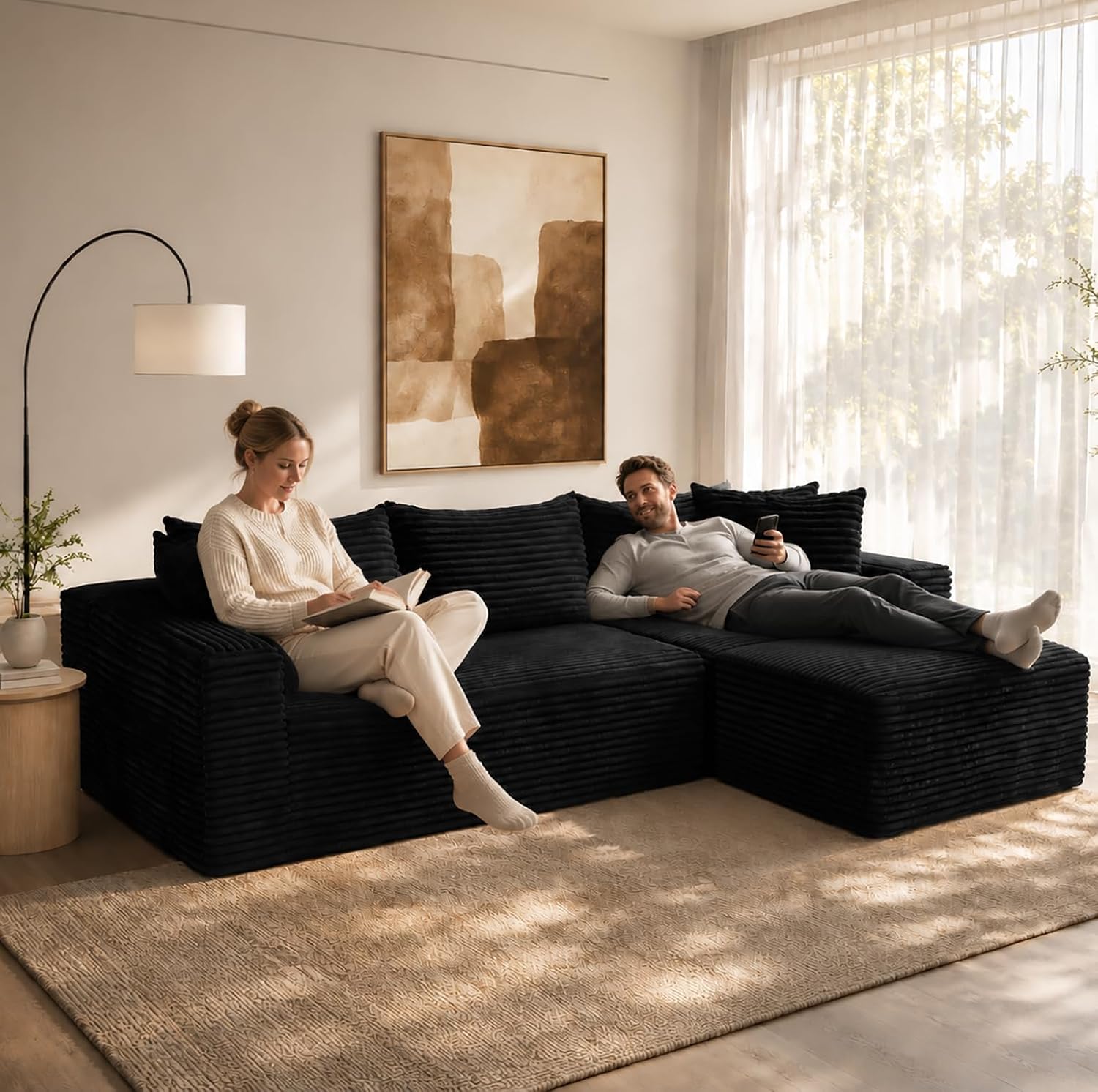108" Modular Sectional Cloud Couch for Living Room Deep Seat L Shapes Couch with Oversized Chaise Lounge, Comfy Memory Foam Flannel Fabric Sofa for Bedroom Apartment, No Assembly Required